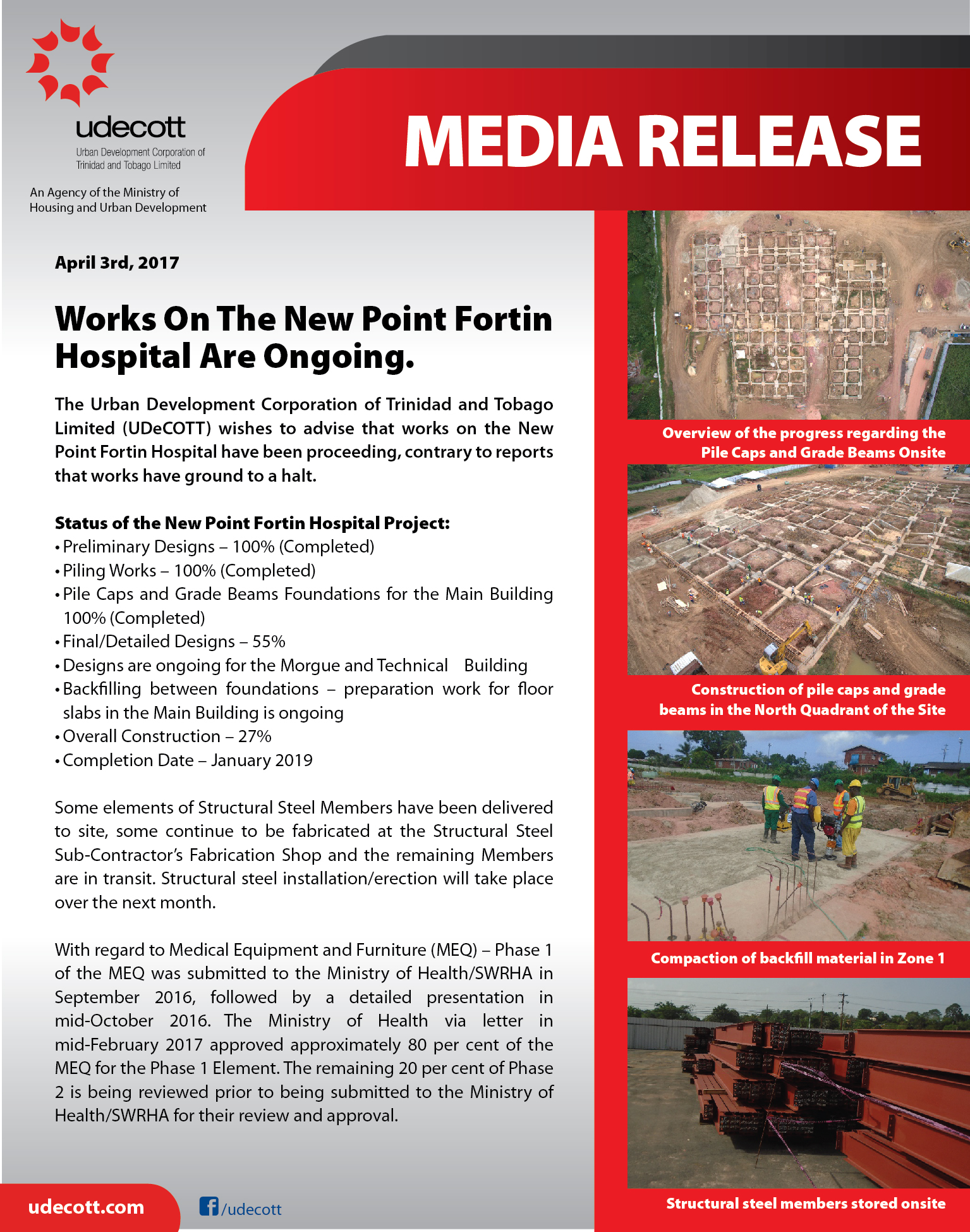 Media Release - Works On The New Point Fortin Hospital Are Ongoing